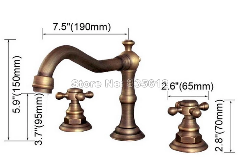Классическая античная латунь три отверстия на бортике Ванная раковина кран двойные крестообразные ручки сосуд Раковина Смеситель Wnf202