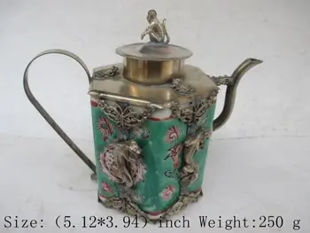 

Chinese ancient Tibet copper relief wall longhu monkey ceramic teapot