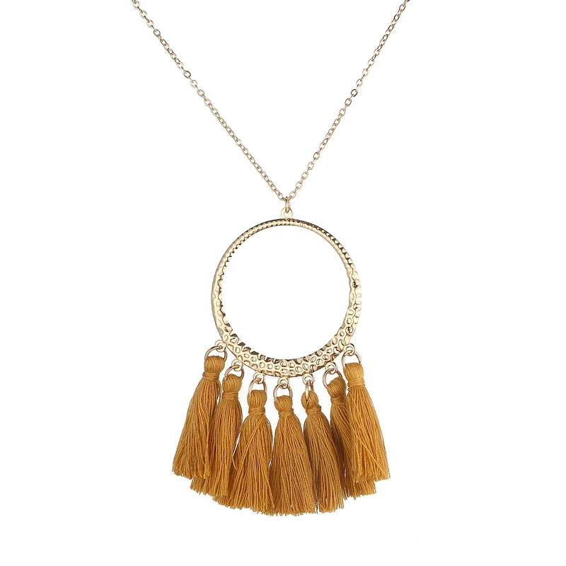LOVBEAFAS, модные ювелирные изделия, длинное ожерелье с кисточкой, женское золотое круглое богемное винтажное ожерелье с бахромой - Окраска металла: Brown