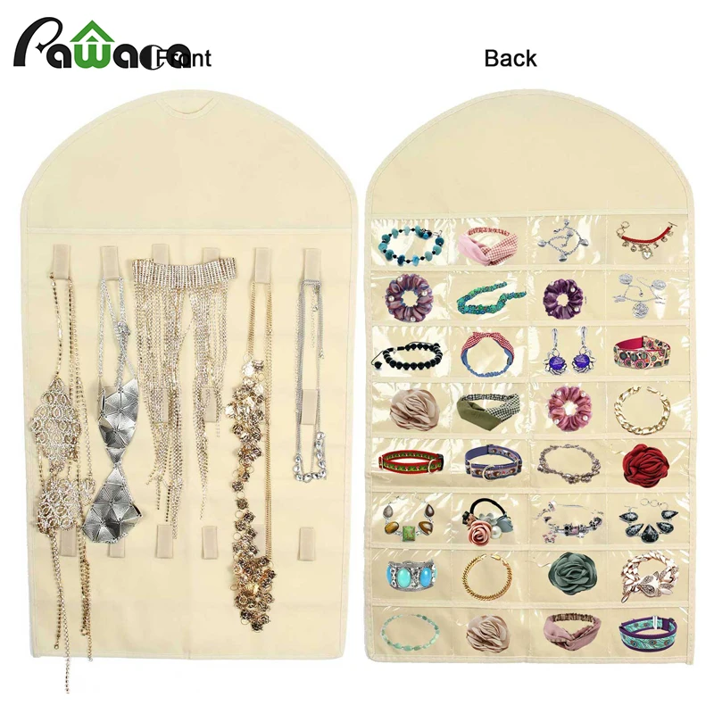 

32 Pockets Double Sided Hanging Jewelry Organizer Bracelet Earrings Necklace Jewelry Display Holder Storage Bag Display Pouch