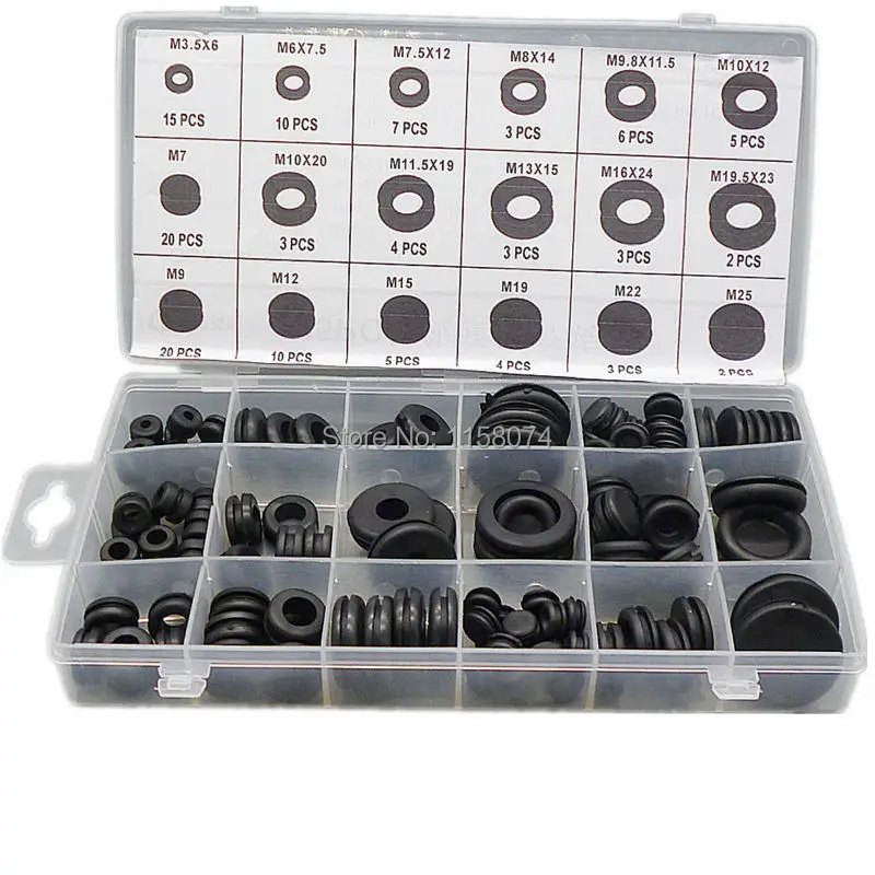 

125pcs Black Rubber Grommet Electrical Wire Bushing Assortment Wiring Electrical Coil Gasket Set Kit 18 Different Sizes