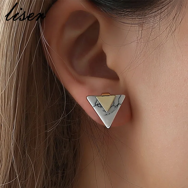

Minimalist Geometric Triangle Stud Earrings Gold Color Piercing Marble Earring For Women Pending Jewelry Brincos Femme Art Deco