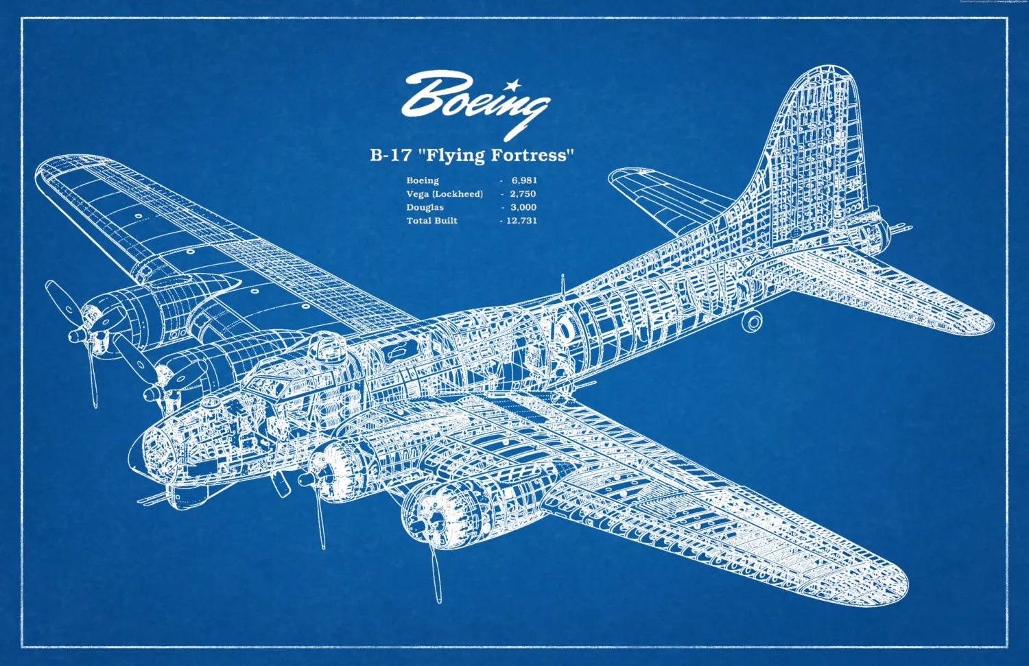 WW2 Airplane 1935 Boeing Blueprints Sci Fi Science Fiction Retro