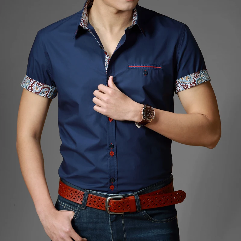 New 2017 summer solid color casual short sleeve shirt men plus size