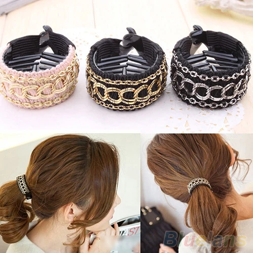 Hot Fashionable Luxury Cute Women Gold Chain Hair Clip Hair Barrette Ponytail Holder 2MWT 5PY2