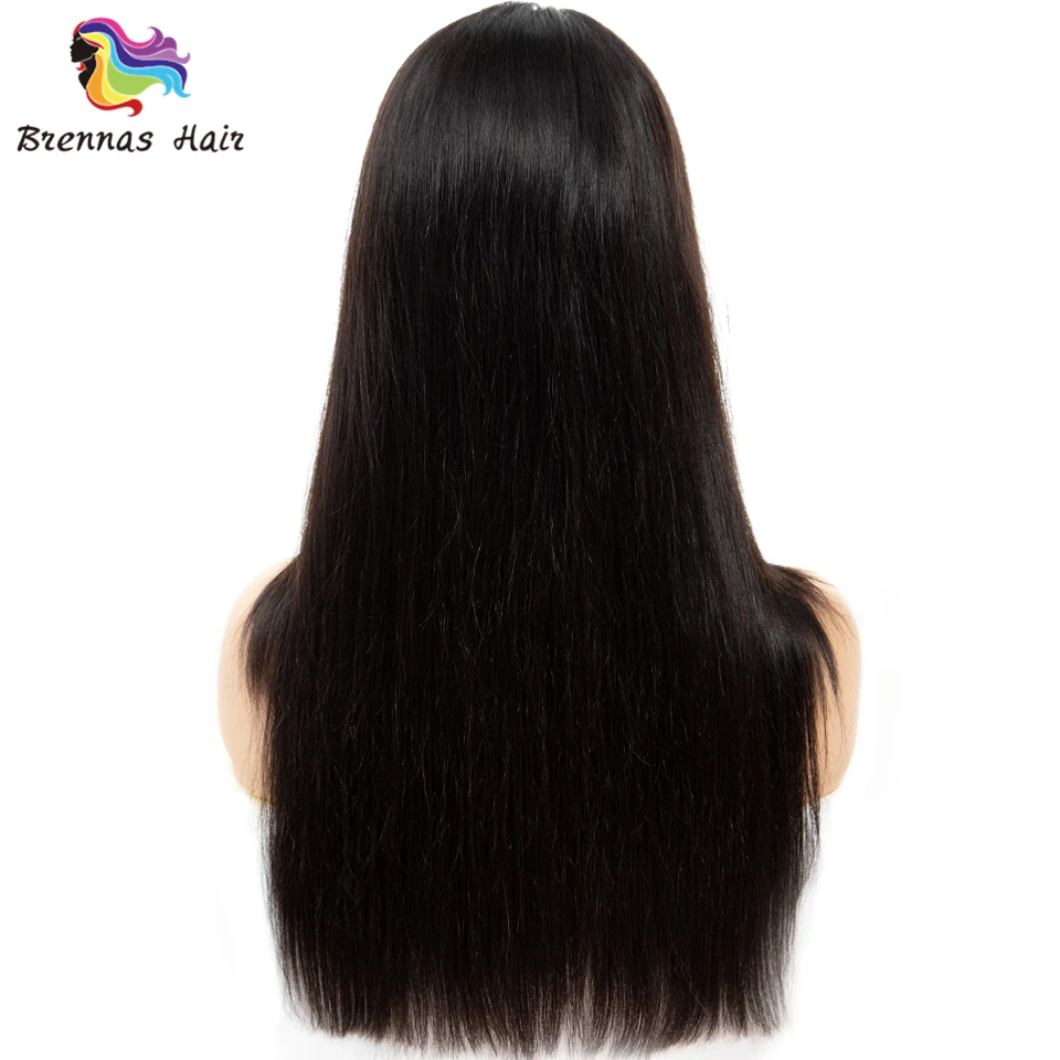 Straight lace frontal wig with bangs Brazilian human hair glueless front lace wig For Black Women Pre Plucked bleached knots