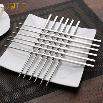 

10pair/pack Korean Food grade top stainless steel chopsticks tableware Anti-skid household metal square chopstick Chinese Stick