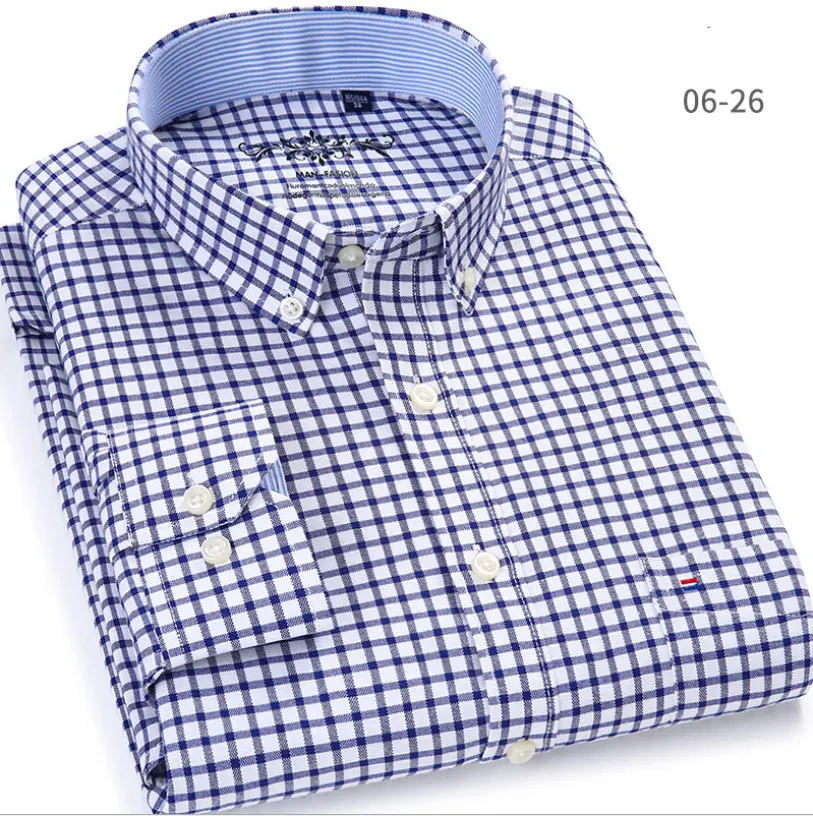 Mwxsd high quality Casual Mens Oxford Cotton Shirt Men Striped plaid wedding part Shirts male slim fit non iron Easy care shirt