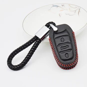 

Leather Key Cover with Key Holder Ring for Citroen C5 C6 C4L CACTUS C3XR DS6 DS5L DS3 DS4 DS5 for Peugeot 2008 308 3008 508 408