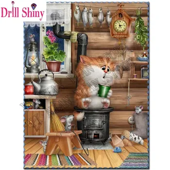 

diamond painting cross stitch cat on the stove picture Needlework diamond Painting Full diamond mosaic embroidery Home Decor