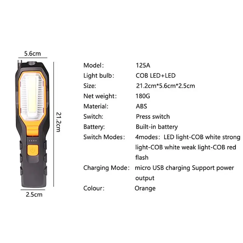 COB Светодиодный фонарь для работы USB перезаряжаемая Рабочая Магнитная инспекционная лампа аварийный фонарик световая Подвесная лампа