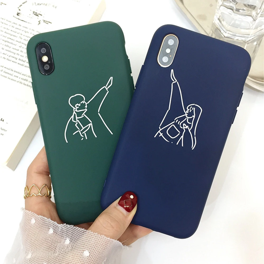 2019 New Mobile Phone Shell Case Cute Men And Women Soft Hand-painted Lines For IPhone 6 6S 7 8 Plus X XR XS Max Anti-Fall |