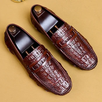 

Octopus Design Genuine Leather Alligator Pattern Men's Driving Shoes Round Toe Slip on Comfortable Casual Flat Loafers AS143