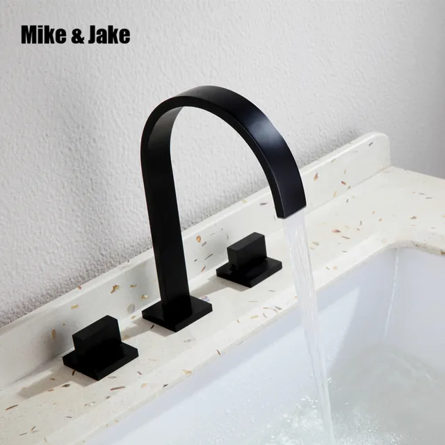Double Handle Square Bathroom Black Faucet Mixer Tap Three Double Handle Square Bathroom Black Faucet Mixer Tap Three Hole Us Basin Hot And