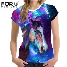 FORUDESIGNS Horse 3d женская футболка, женская футболка с изображением Льва совы, плюс, Галактика, дышащая эластичная Женская Базовая женская футболка, одежда