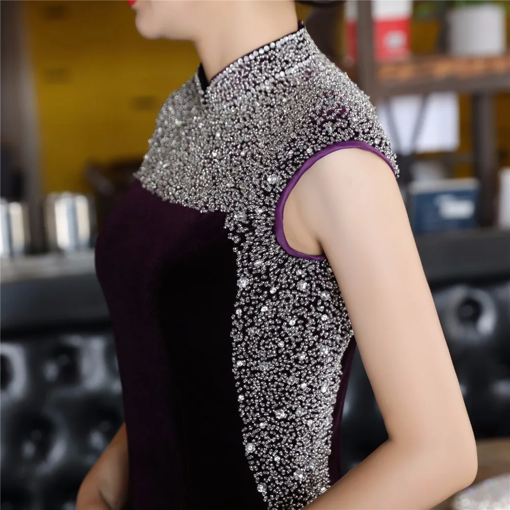 Шанхай история жемчужное Qipao бархат Длинные Cheongsams китайский стиль платье китайское традиционное платье Национальный тренд восточное платье