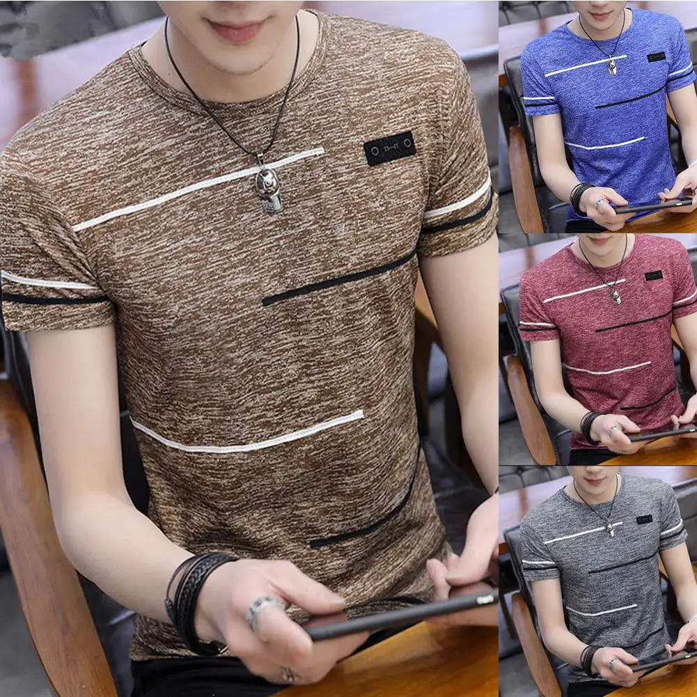 

Print T Shirt Men Korean Short Sleeve Slim Fashion Man Round Neck T Shirts Summer Casual Tops For Men
