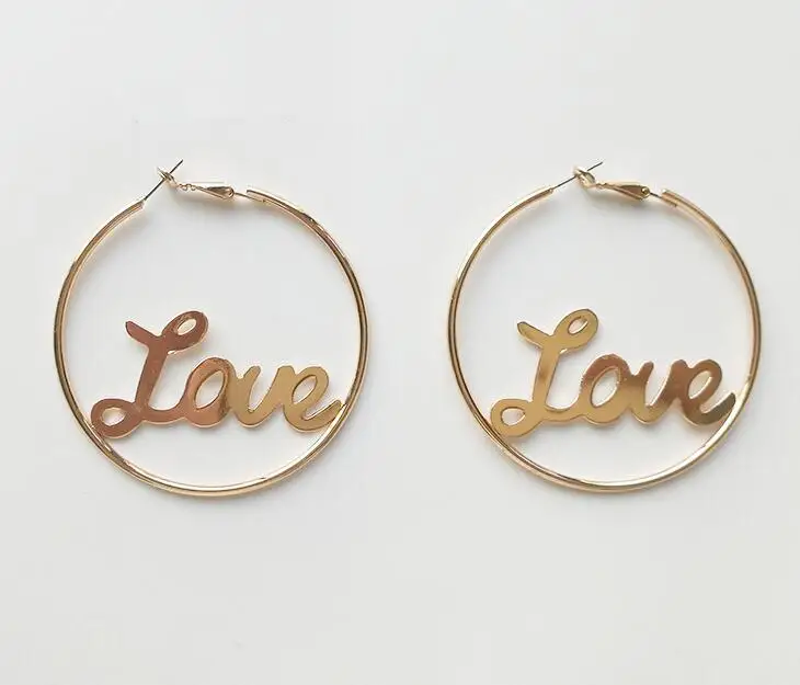 Love Babe Large Earrings Brincos Jewelry For Women Party Gift Dancer - Окраска металла: Love