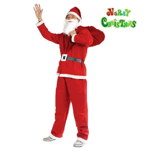 

FREE SHIPPING 5 in 1 Red Mens Christmas Santa Claus Costumes For Men Adult Novelty Cloth Santa Claus Costume