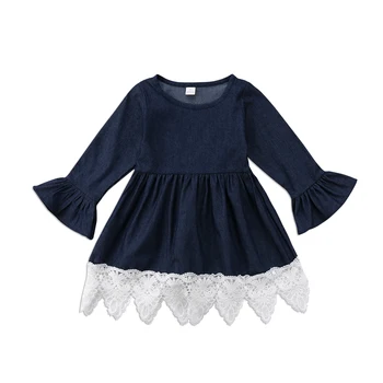 

Cute Kids Newborn Toddler Baby Girls Jeans Denim Ruffles Lace Tutu Dress Vestidos Clothes Wedding Princess Pageant Party Dresses