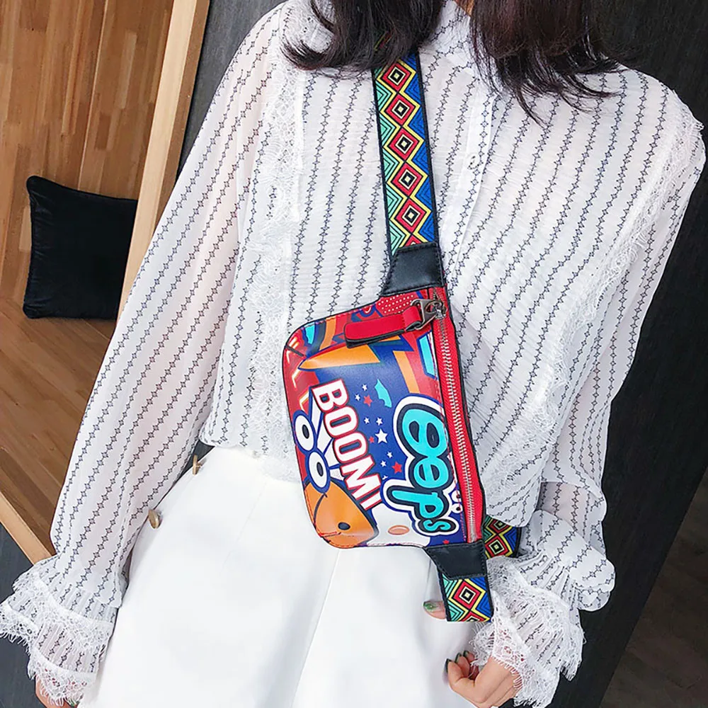 Женская нагрудная сумка на плечо с принтом граффити, широкий плечевой ремень, сумка-мессенджер RD, нагрудная сумка, сумка на плечо, кошелек