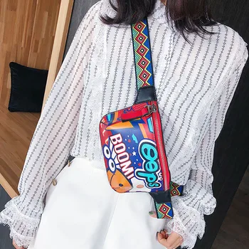 

Women Chest Bag Colorful Waist Pack Shoulder Bag New Fashion Graffiti Printed Wide Shoulder Strap Messenger Bag Zipper Pouch#30