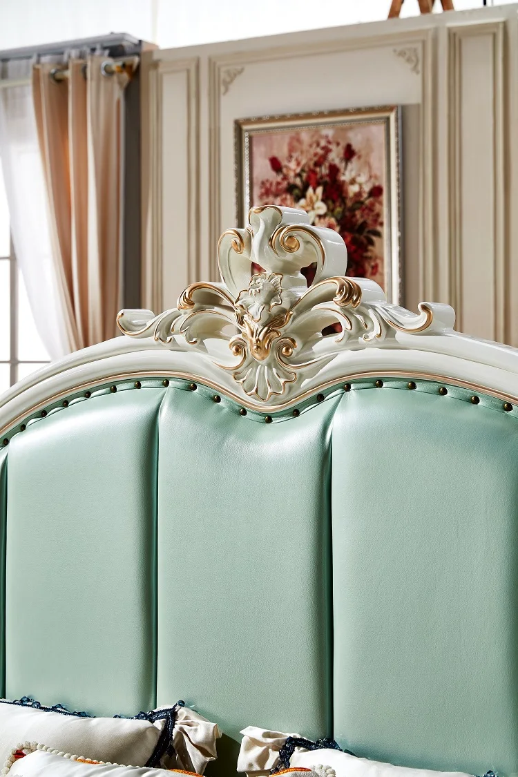 Яшма зеленый цвет роскошный стиль деревянный Резная Кровать набор, королева размер кровать для девочек