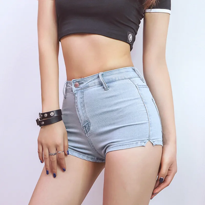 Women High Waist Denim Shorts Stretch 