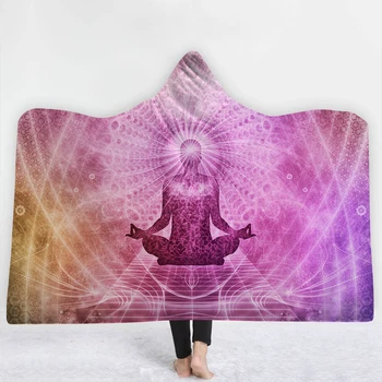 

Buddhism belief Blanket keep Warm soft comfortable sofa blanket with hat Purple light portrait sell well India style blanket