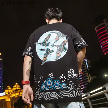 

Chinese Style Mens T Shirts Fashion 2019 Japanese Streetwear Hiphop Ins Tops Short Sleeve Asian Harajuku Vintage T Shirt KK2871