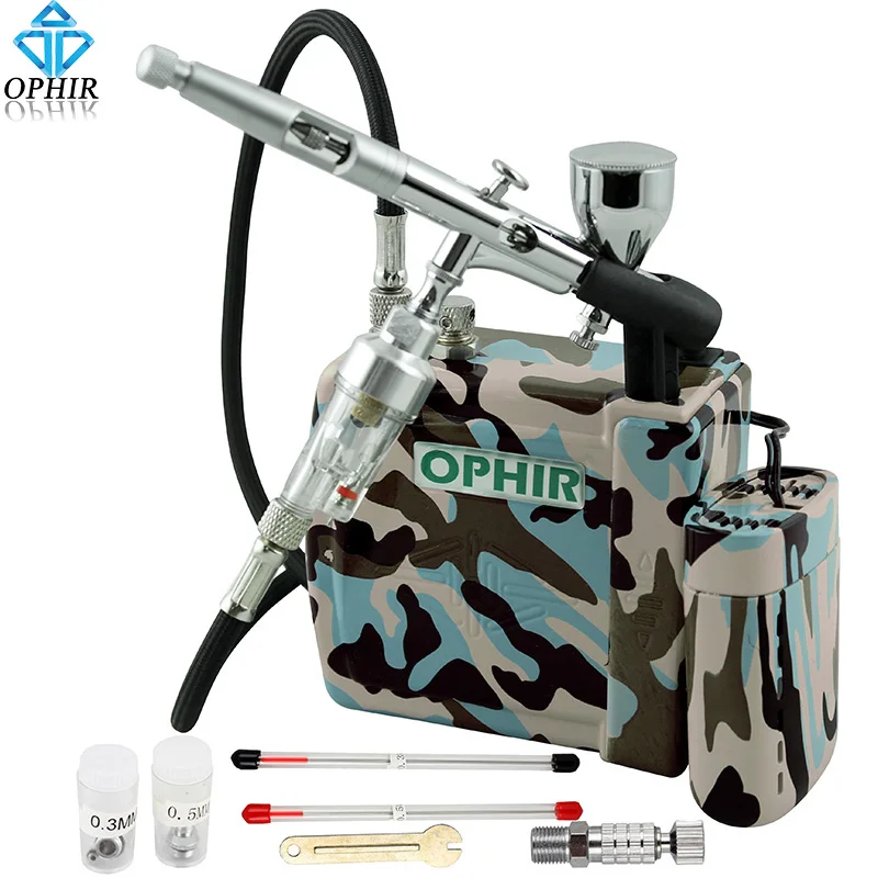 

OPHIR 0.2mm 0.3mm 0.5mm Dual Action Airbrush Kit with Adjustable Air Compressor for Model Hobby Craft Paint _AC003BF+070+011+079