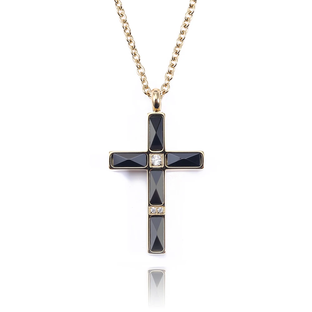 

Historic Cross Ceramics Necklace Christian Prayer Long Chain Necklaces Jewelry Black Zircon Necklaces For Women Gifts