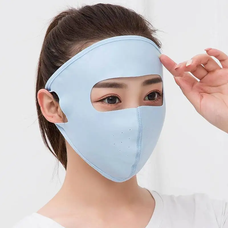 2019 Лето лед шелк солнцезащитный крем большая маска все включено маска тонкий срез дышащий полный лицо защита от солнца лоб маска