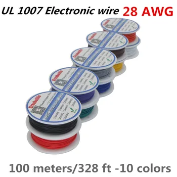 

100m /lot UL 1007 28AWG 10 Colors Electrical Wire Cable Line Tinned Copper PCB Wire UL Certification Insulated LED Cable