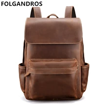 Мужской винтажный рюкзак Crazy Horse из натуральной кожи ручной работы, рюкзак из воловьей кожи, 14 дюймов, сумка для ноутбука, сумка для мужчин