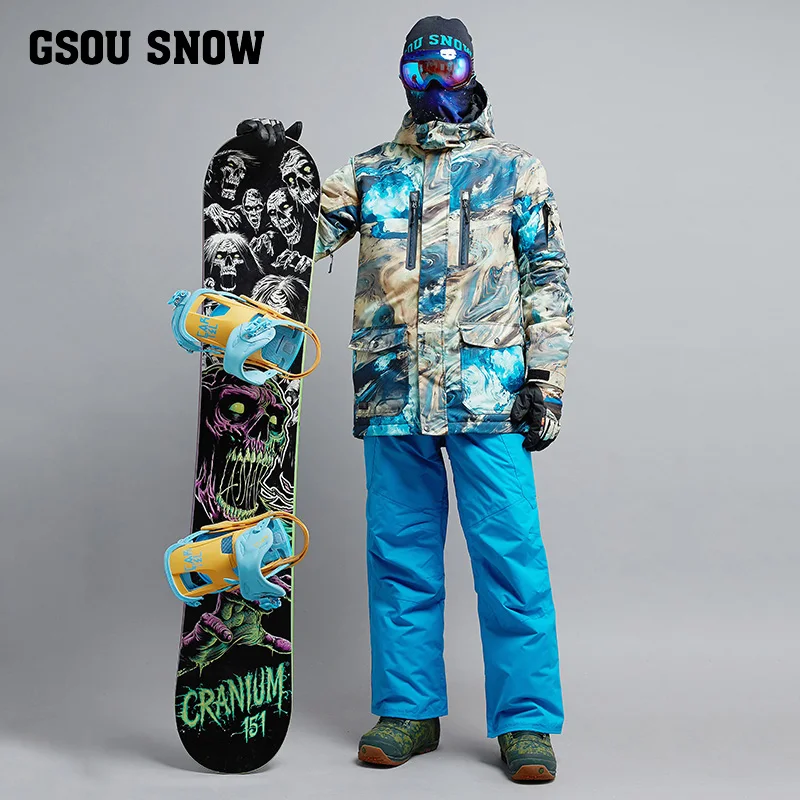 GSOU зимняя мужская лыжная куртка брюки сноуборд костюм ветрозащитный водонепроницаемый супер теплый мужской спорт на открытом воздухе зимняя одежда комплект брюк