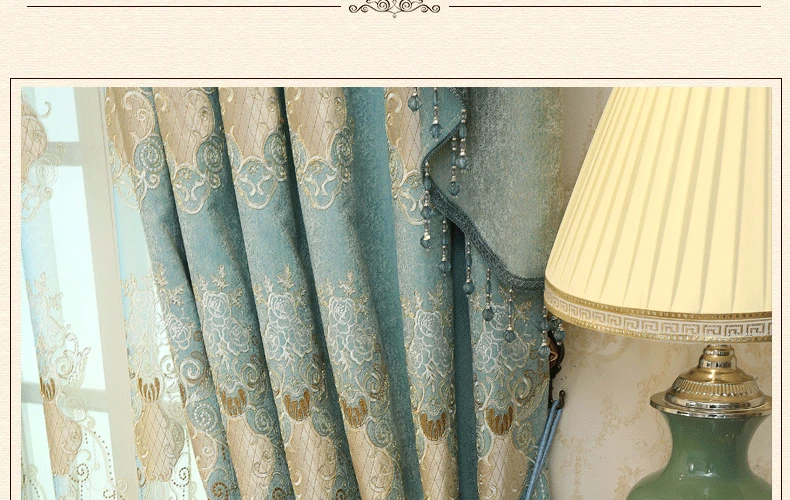 Европейский и американский стиль роскошный синий вышивка затемненные гостиная занавес для французского окна высококлассные спальня плоский занавес s