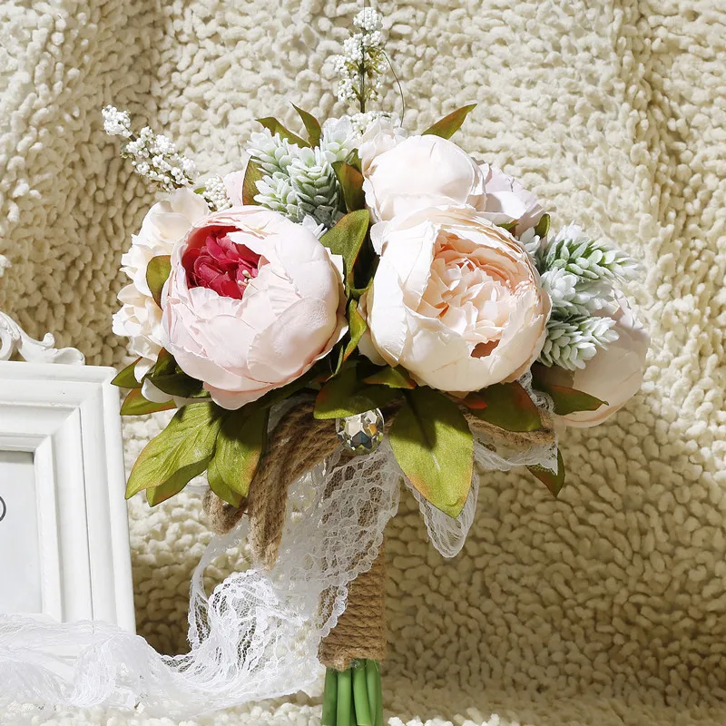 AYiCuthia розовый белый свадебный букет ручной работы искусственный цветок роза Свадебный букет для украшения свадьбы S113
