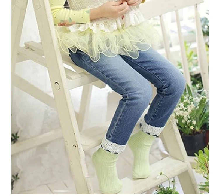 2018 Spring Autumn New 3-12 Years Children Elastic Long Trousers Washed Lace Spliced Skinnny Baby Kids Girls Denim Jeans Pants (8)