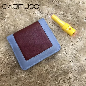 

CAJIFUCO Summer Genuine Leather Short Wallet Contrast Color Style Card Wallet Credit Card Holder Hasp Wallet Two-Folded Wallet