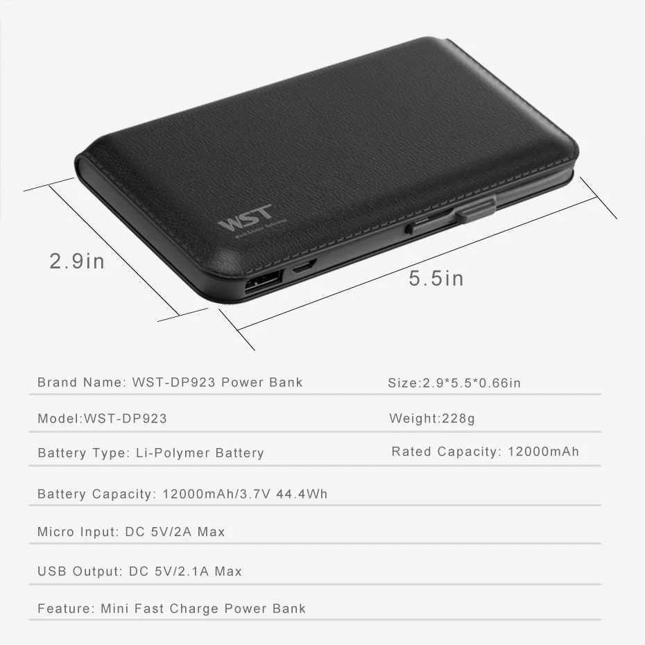 WST 12000mAh Portable Mobile External Battery Phone Powerbank Battery Pack Power Bank For iPhone Samsung Phone Poverbank Charger (9)