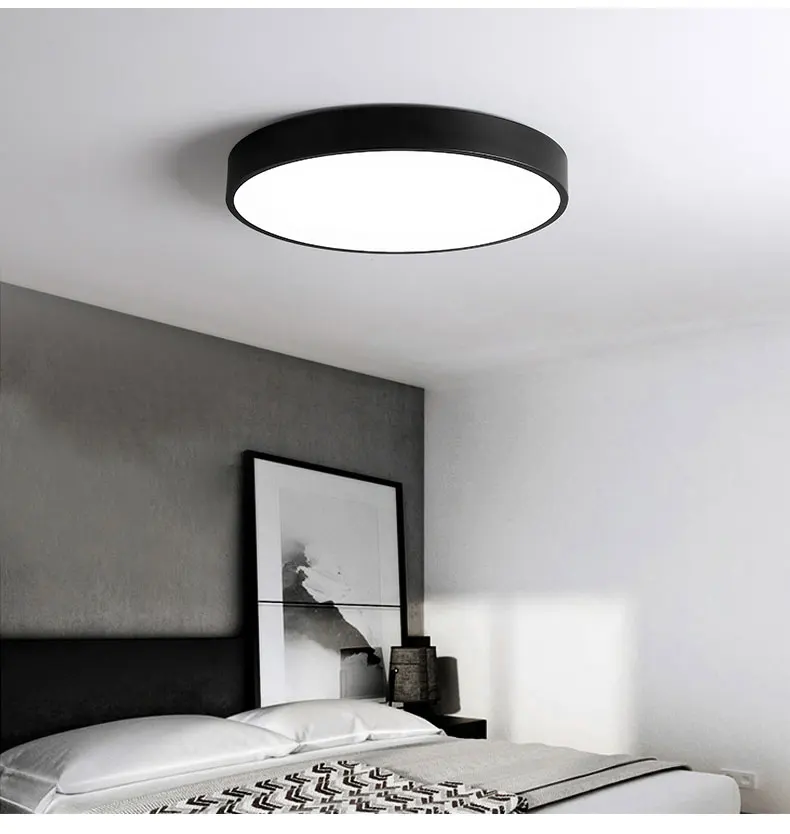 Акриловые современные светодиодные потолочные лампы для гостиной, спальни, светильник, круглые люстры, люстра, потолочный светильник, металлический черный и белый цвета