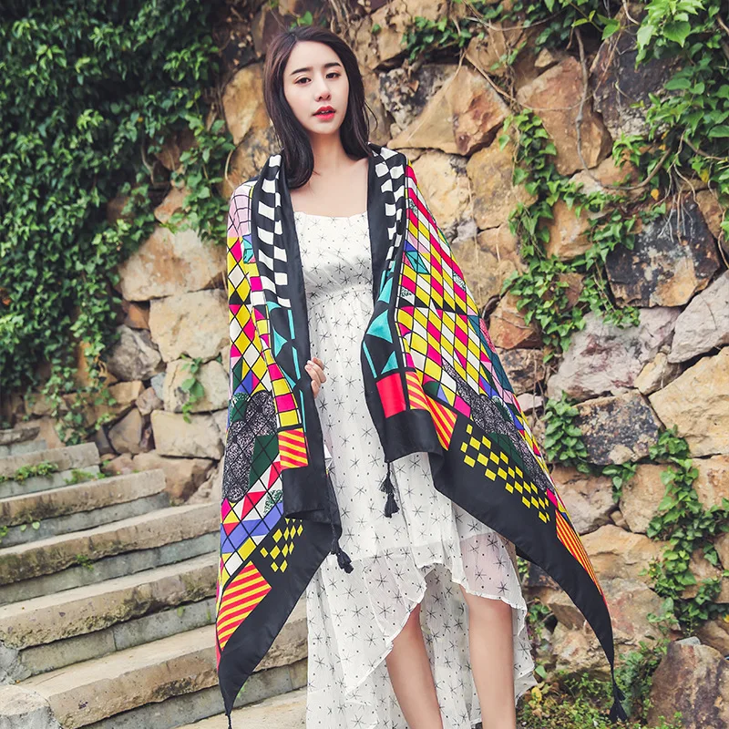 

Sunscreen Shawl New Nationality Wind-cotton-linen Scarf Silk Scarf Travel Sunscreen Beach Shawls and Wraps Women Cape Poncho