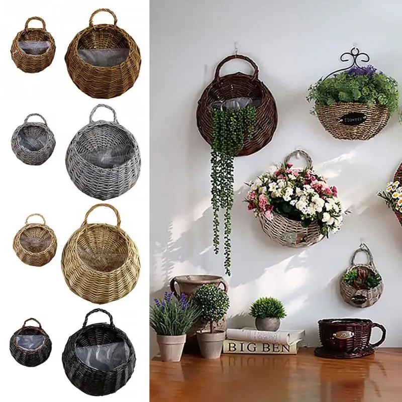 

Durable Handmade Planter Wicker Braided Hanging Flower Basket Plant Basket for Living room Hallway Garden decor