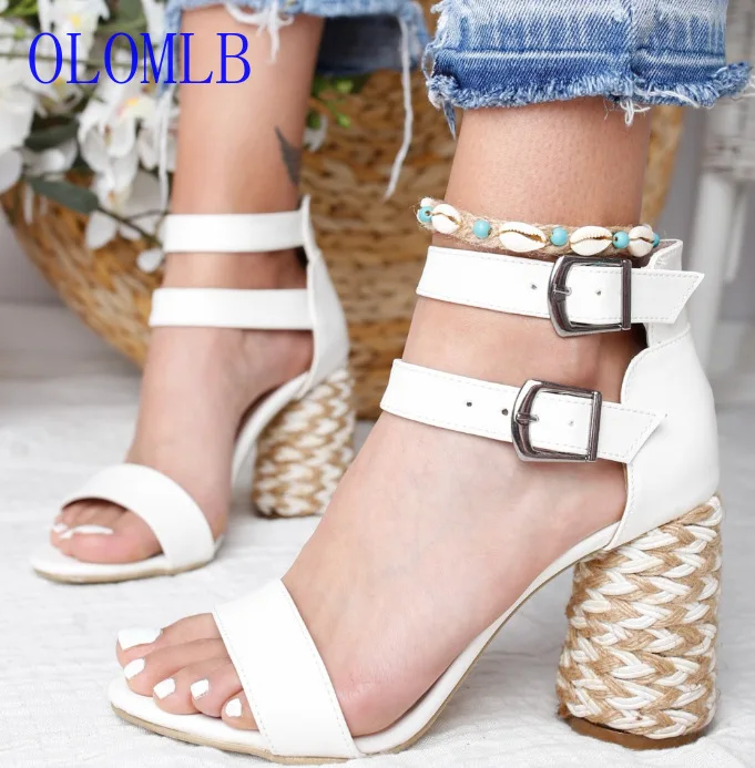 

OLOMLB Summer Wedge Leather Women Sandals Heels Pointed Fish Mouth Gladiator Sandals Buckle Platform Sandal Tenis Shoes Women