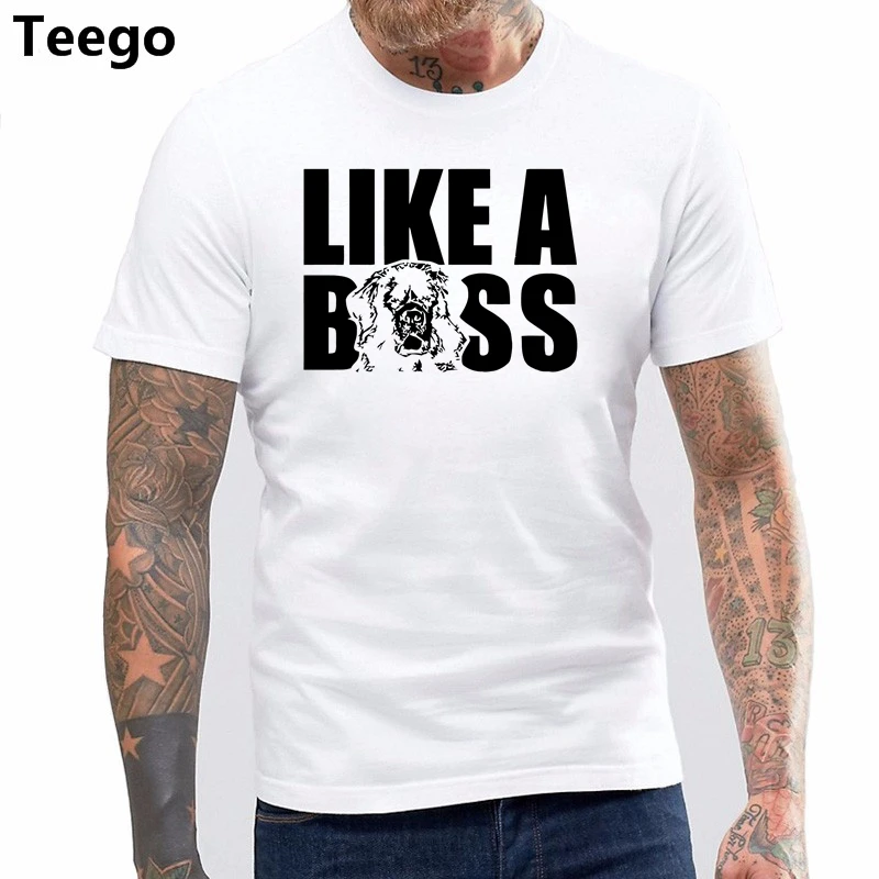 

Cotton O-neck printed T-shirt Newfoundland Dog Shirt Like a Boss T-shirt for men