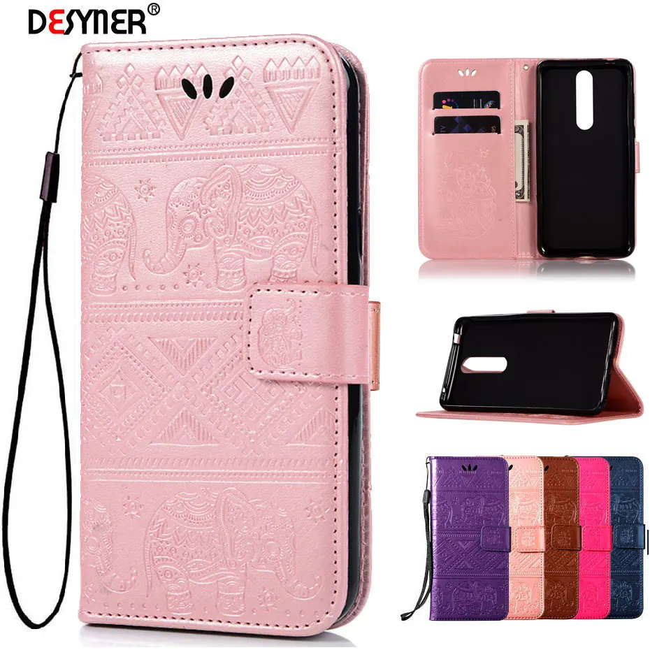 

Desyner Embossed Elephant Leather Phone Case For Nokia 3.1 Plus TA-1118 TA-1104 TA-1113 TA-1115 Flip Wallet Phone Case Cover