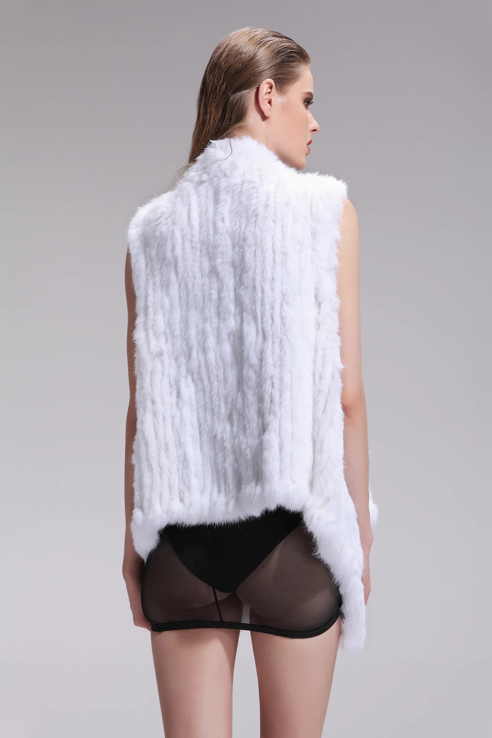 ZY88010 Classic Lady Genuine Knitted Winter Women Rabbit Fur Turn-Down Fur Vest Fur Waistcoat Gilet Outwear long duvet coat