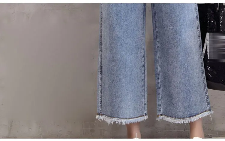 Летние женские джинсы с высокой талией в Корейском стиле, свободные винтажные женские джинсы длиной до щиколотки