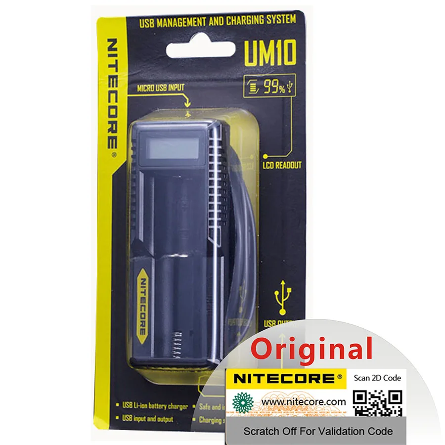 Nitecore UM10 умное зарядное устройство с ЖК дисплеем usb кабелем для зарядного